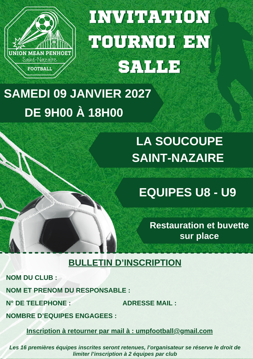 TOURNOI EN SALLE - U8-U9 - SAMEDI 9 JANVIER 2027 - LA SOUCOUPE SAINT-NAZAIRE