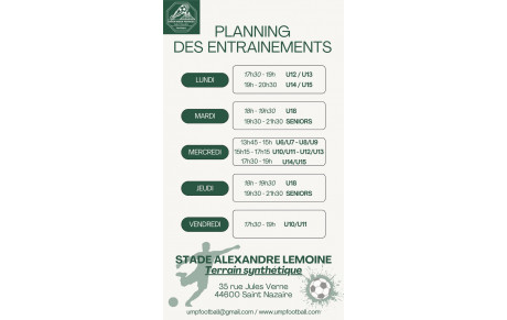 Créneaux entraînements saison 2026-2027